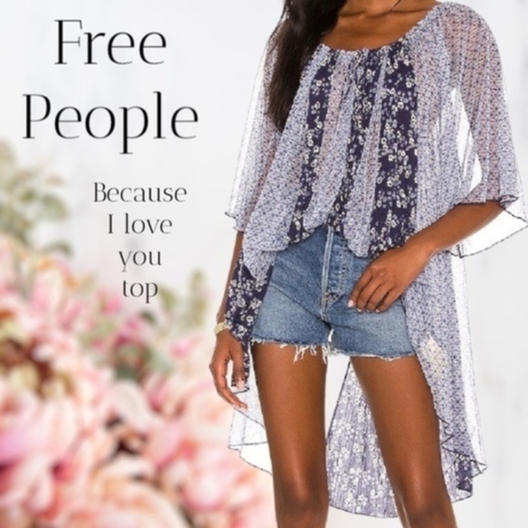 FREE PEOPLE Because I Love You OVERSIZED Flowy Fabric-Contrast Tunic Top NWT/M - Picture 1 of 13